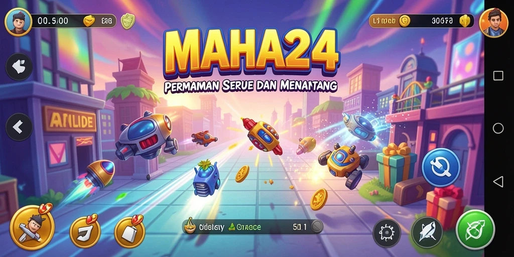 Screenshot utama MAHA24 menunjukkan antarmuka permainan yang dinamis dan menghibur.