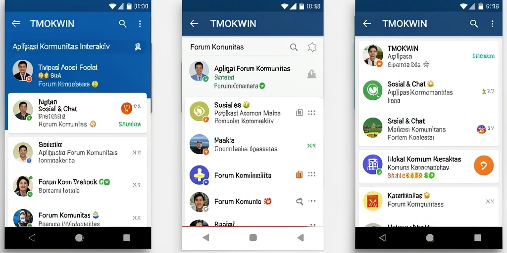 Antarmuka aplikasi TMOKWIN menampilkan fitur diskusi komunitas.