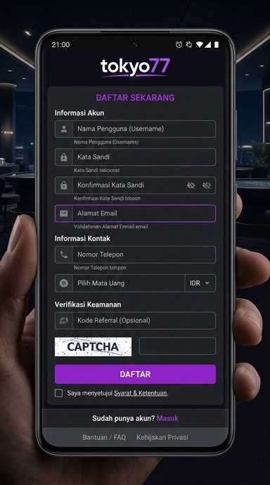 Cara Mudah Registrasi Akun baru tokyo77